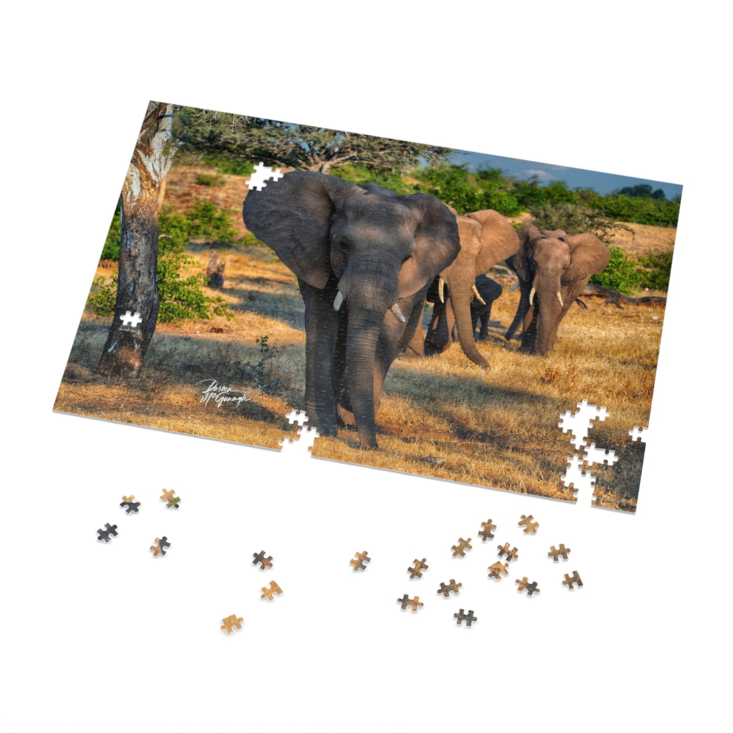 Elephant Family on Savanna Jigsaw Puzzle by Enjoy Nature