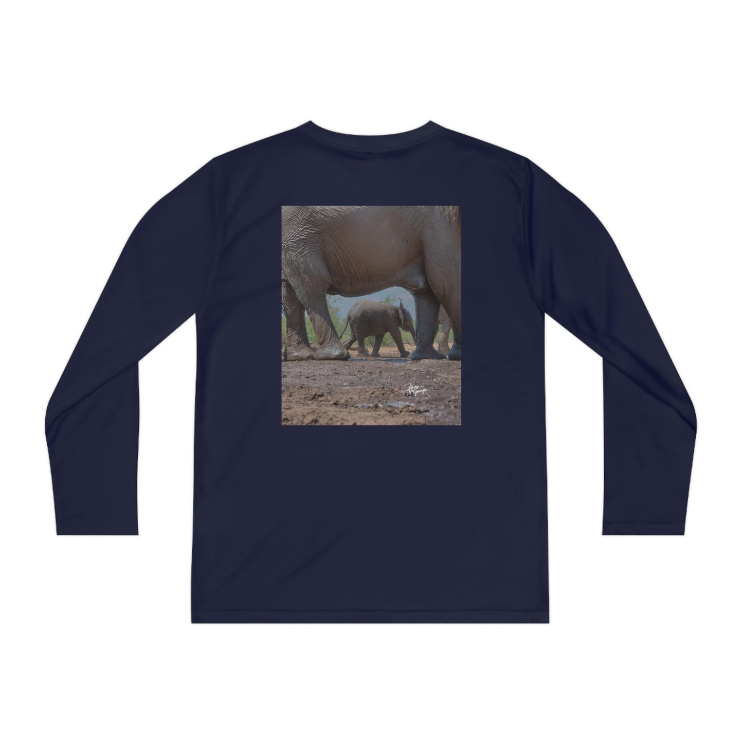 Youth Competitor Long Sleeve Tee with Elephant Baby Under Mom’s Watchful Eye by Enjoy Nature