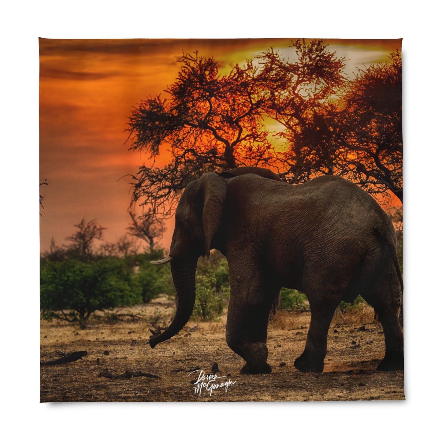 Enjoy Nature Spirited Elephant Silhouette at Sunset Duvet Cover