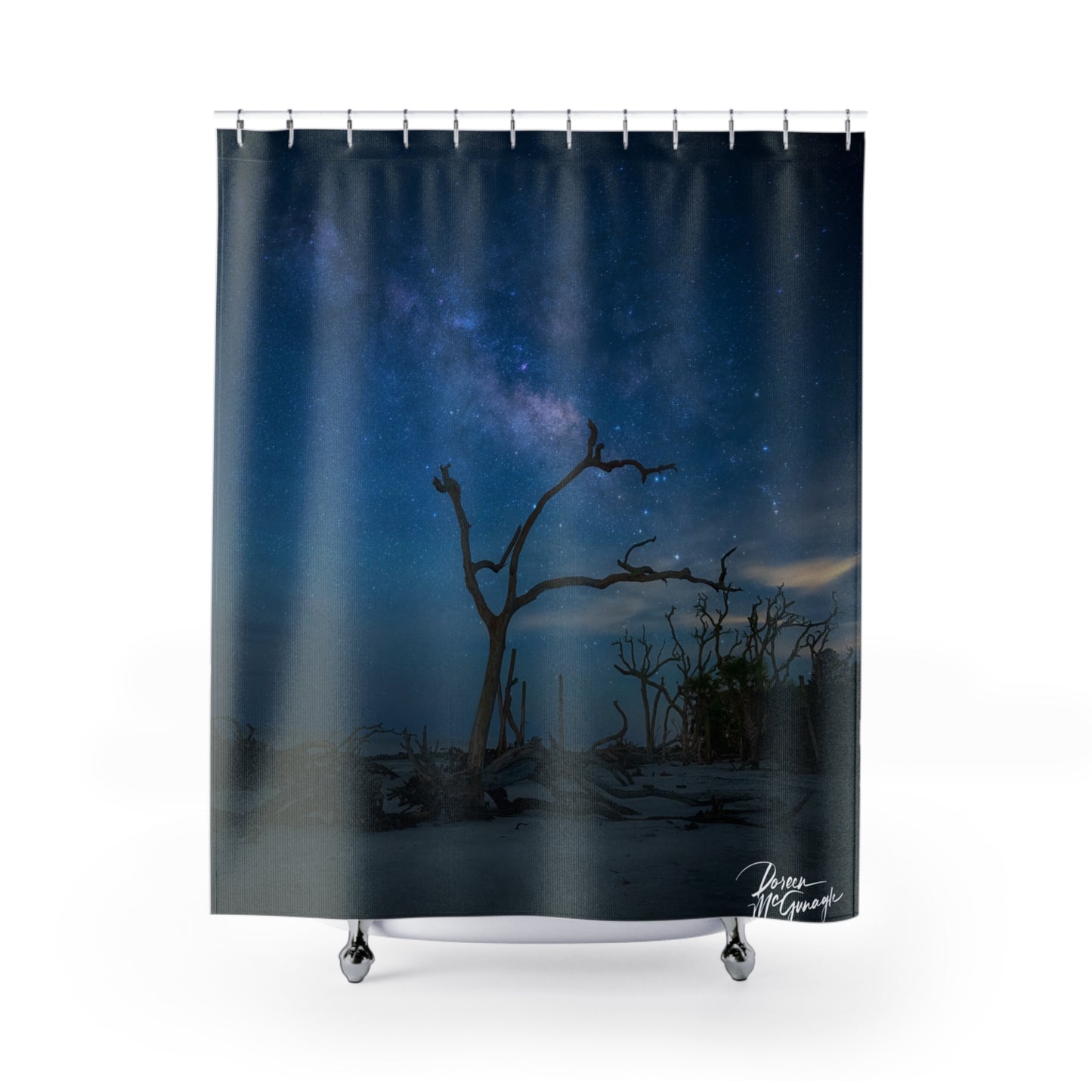 Milky Way Midnight Shower Curtain | Celestial & Earthy Starry Decor by Enjoy Nature