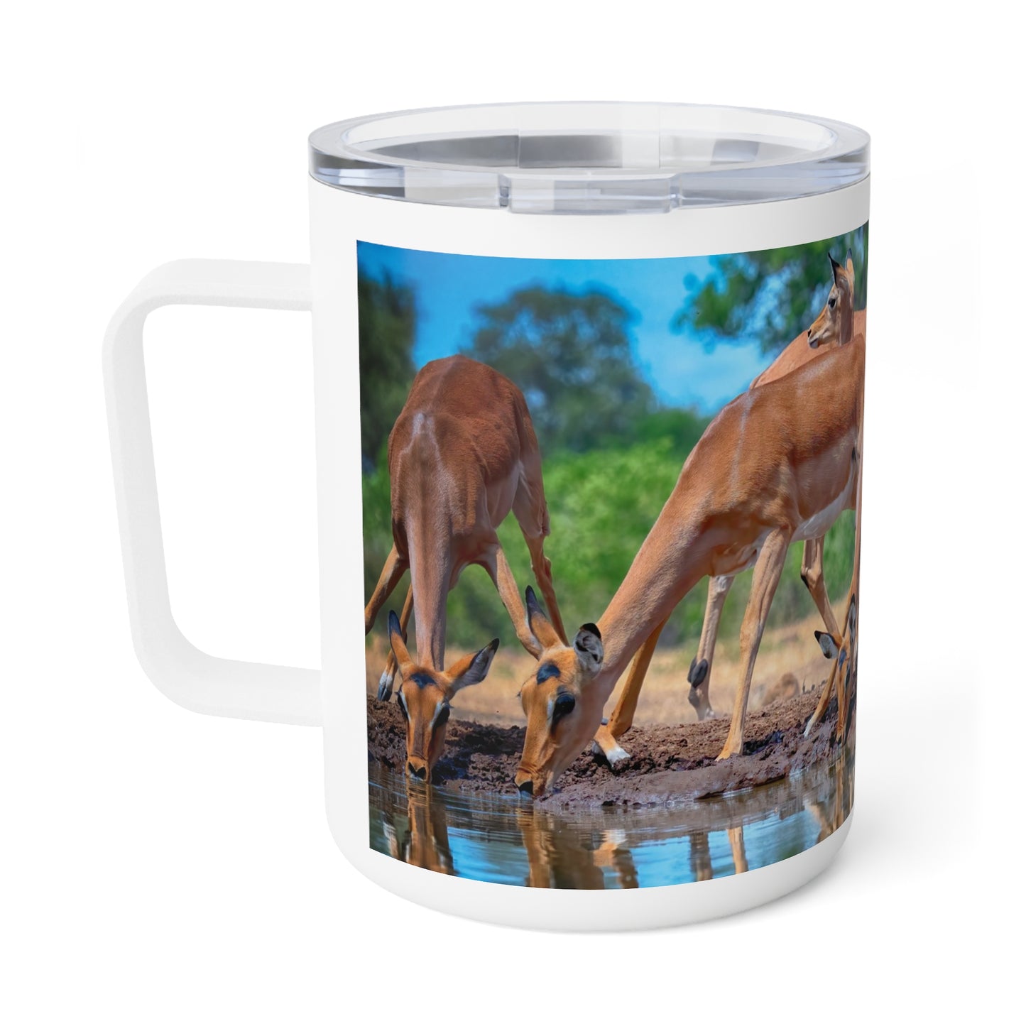 Enjoy Nature 10 oz Travel Tumbler with African Antelope at Watering Hole Design