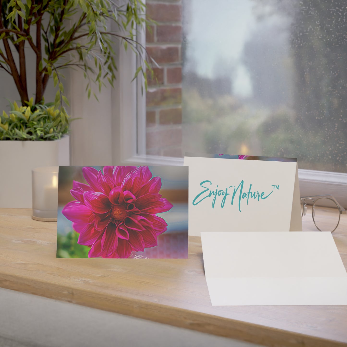 5x7 Note Card Box of 10: Bold Pink Dahlia Bloom