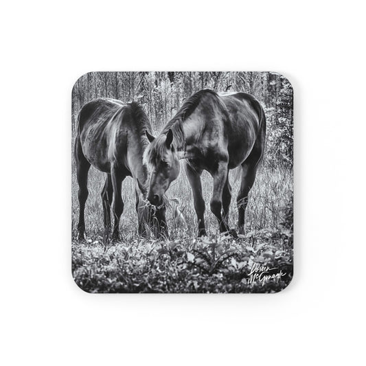 Wildlife coaster, nature coaster, absorbent coaster, coasters colorful, modern coasters, Pair of Wild Horses Grazing in Pasture