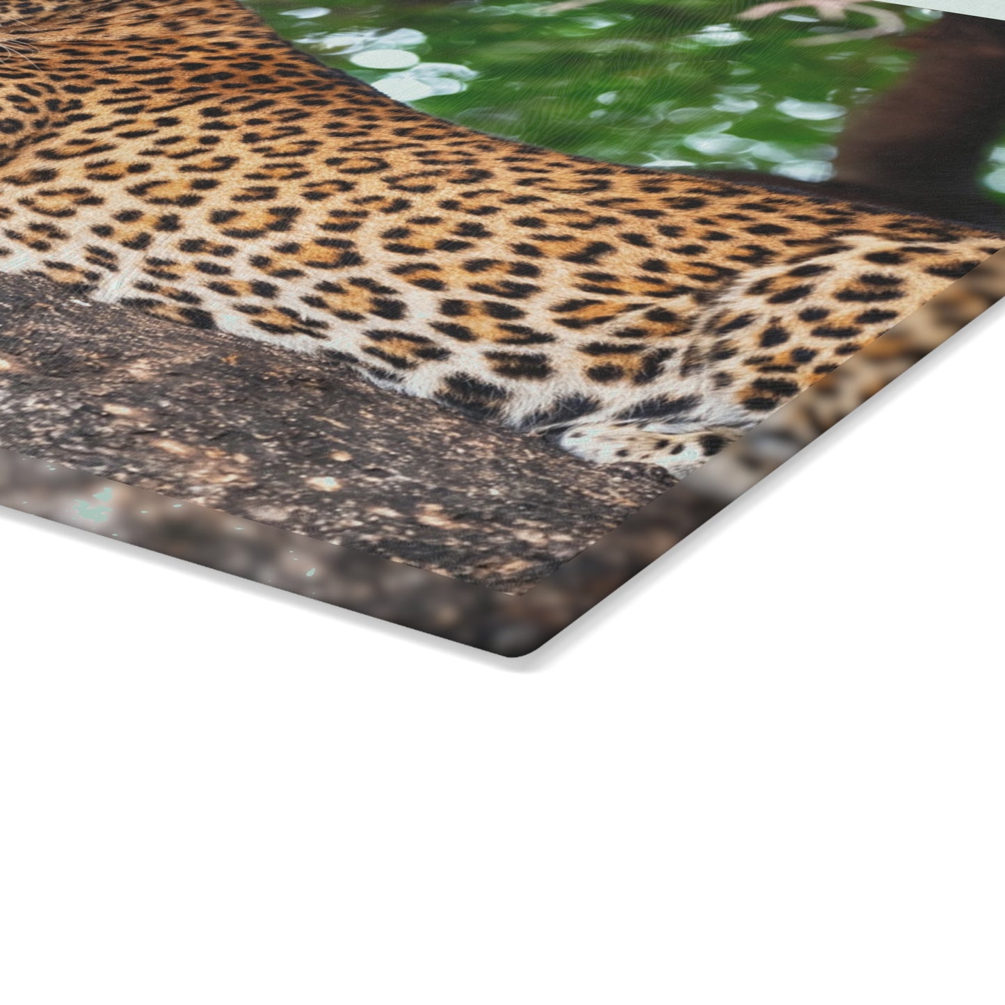 Enjoy Nature Glass Charcuterie Cutting Board with Leopard in Tree Design