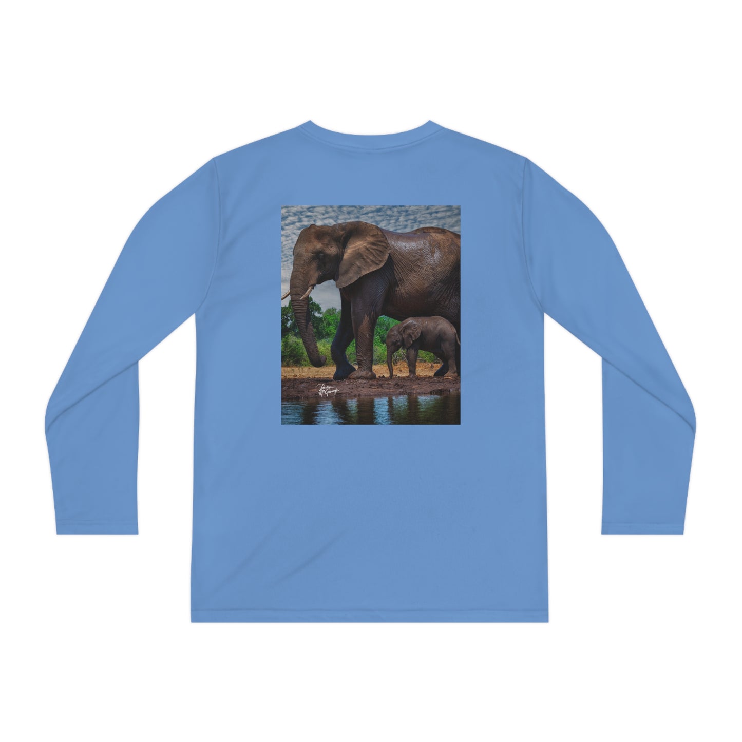 Youth Competitor Long Sleeve Tee with Elephant Baby with Mom at Watering Hole by Enjoy Nature