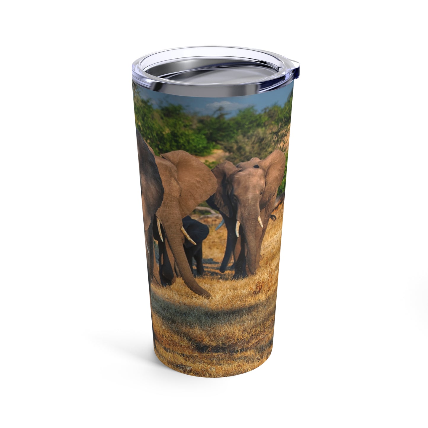 Enjoy Nature Spirited Elephant Herd 20 oz Travel Tumbler