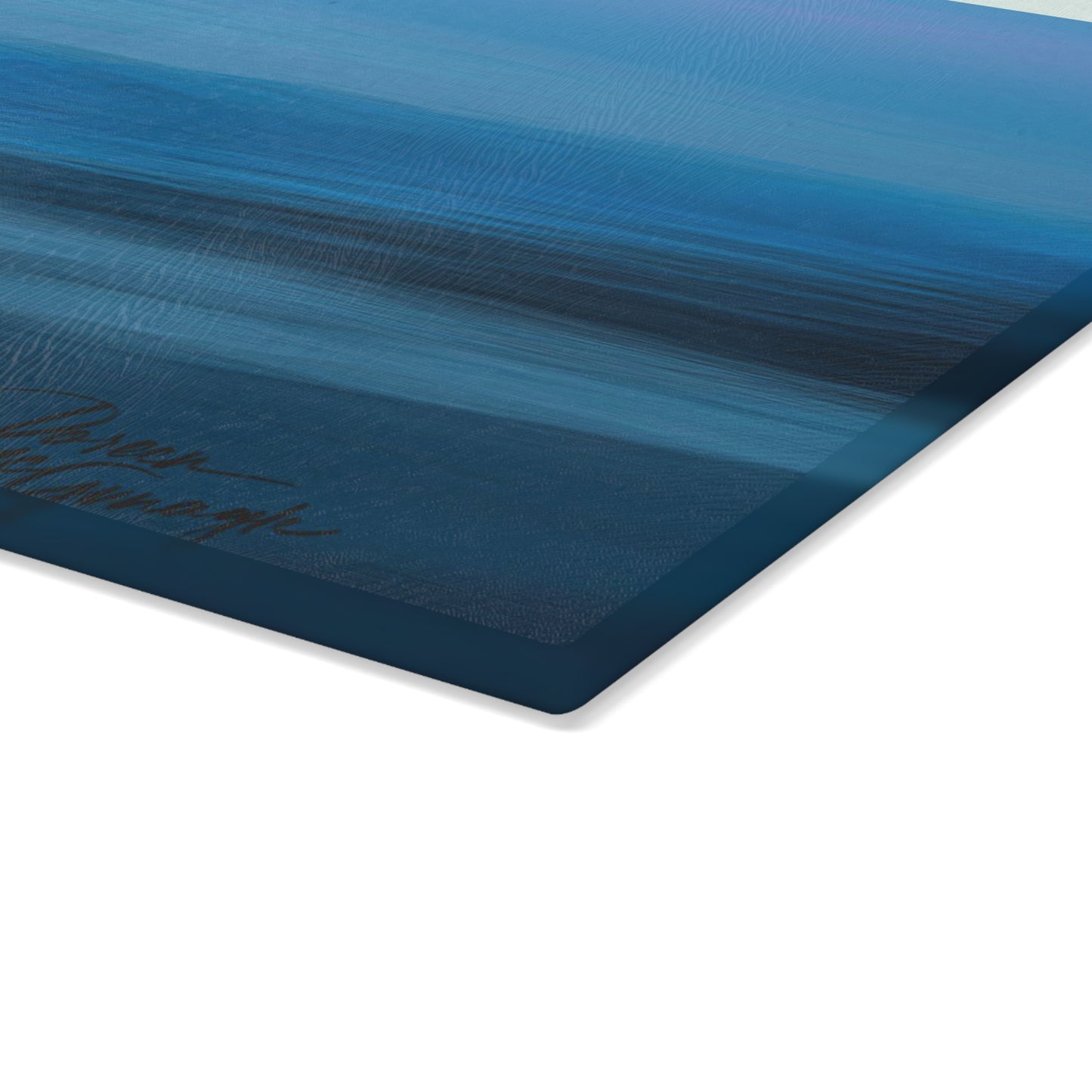 Artistic Blue Dawn Glass Cutting Board with Nature-Inspired Design