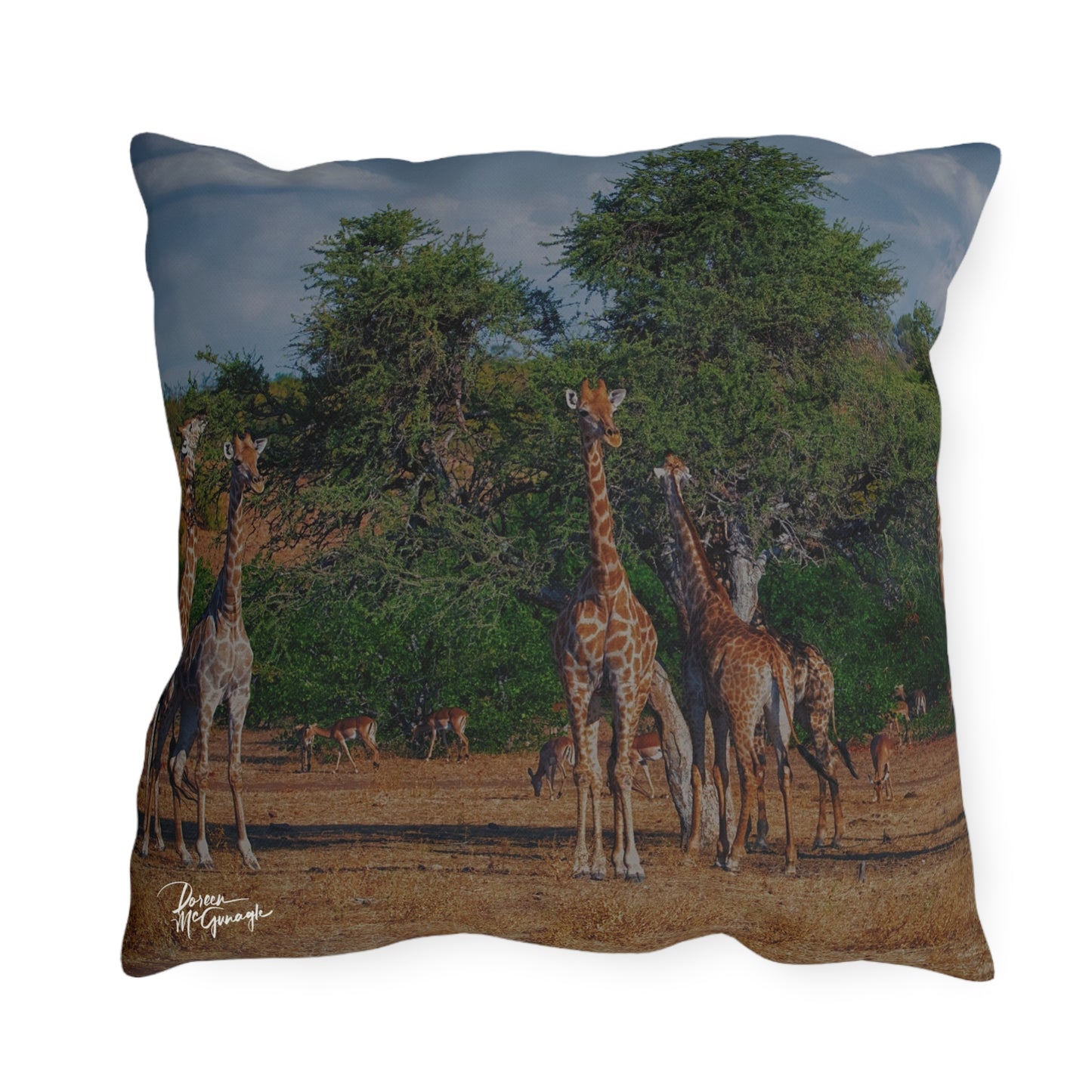 Enjoy Nature Outdoor Pillow with Giraffe Family – Artistic, Comfy, and Durable Decorative Accent