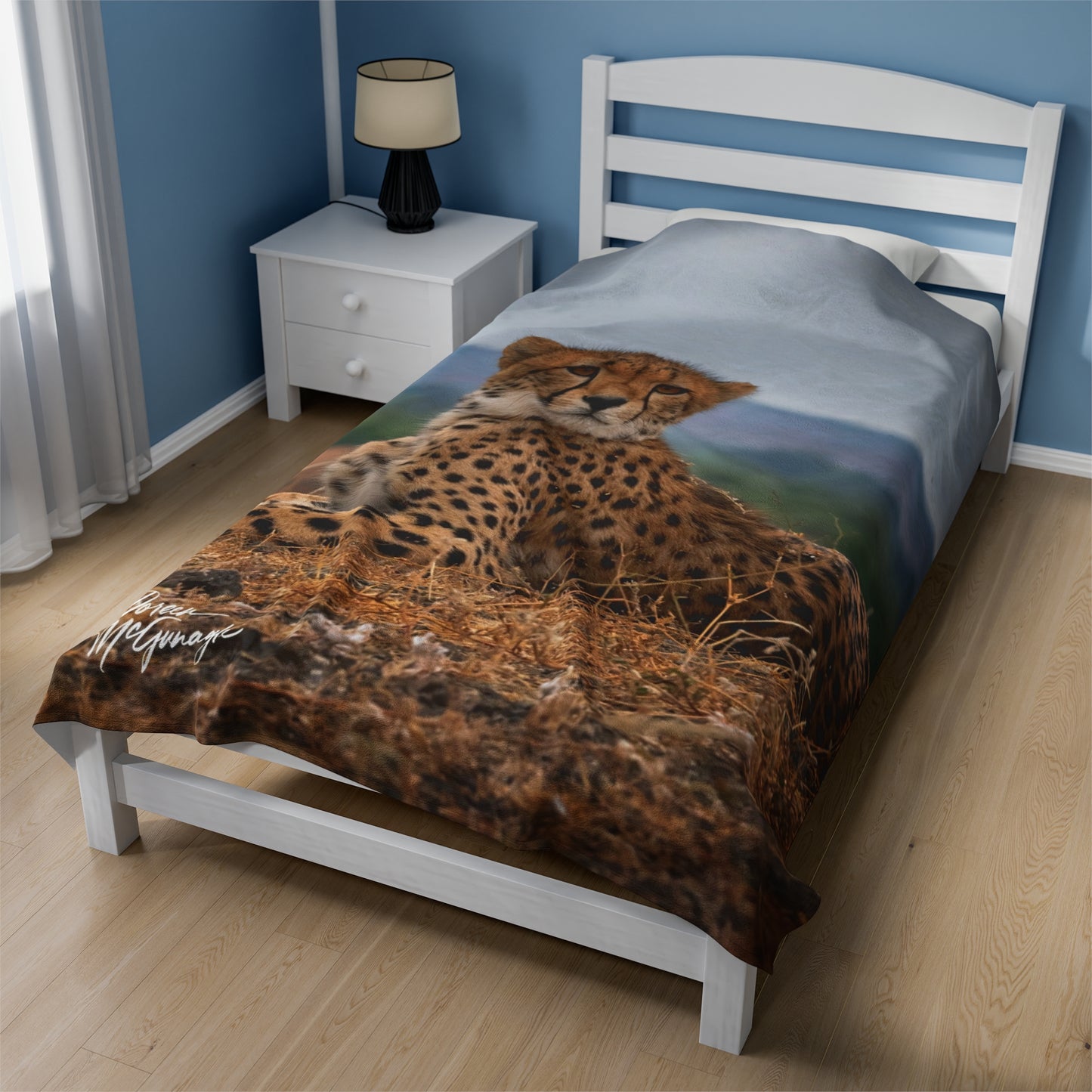 Velveteen Plush Blanket with Cheetah Portrait by Enjoy Nature