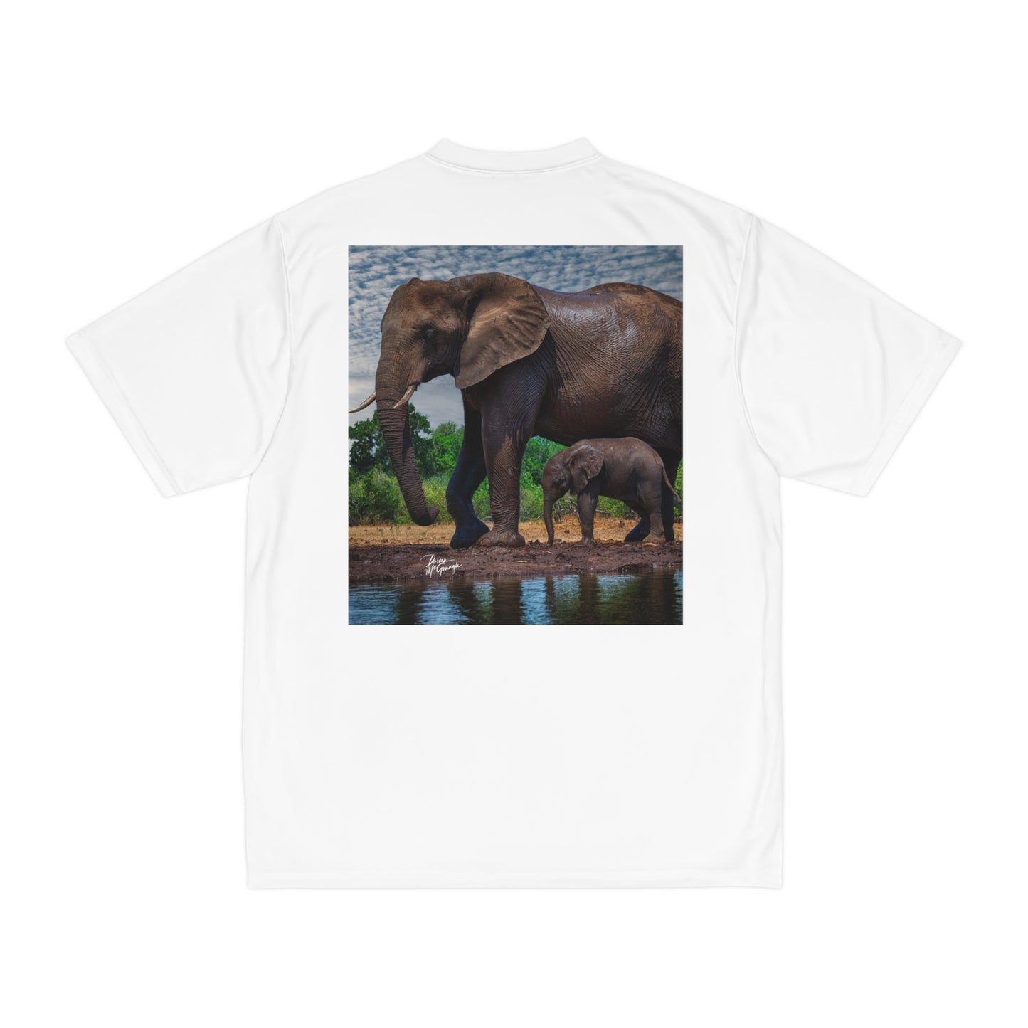 Men's Performance T-Shirt with Fine Art Image of Elephant Baby with Mom by Enjoy Nature