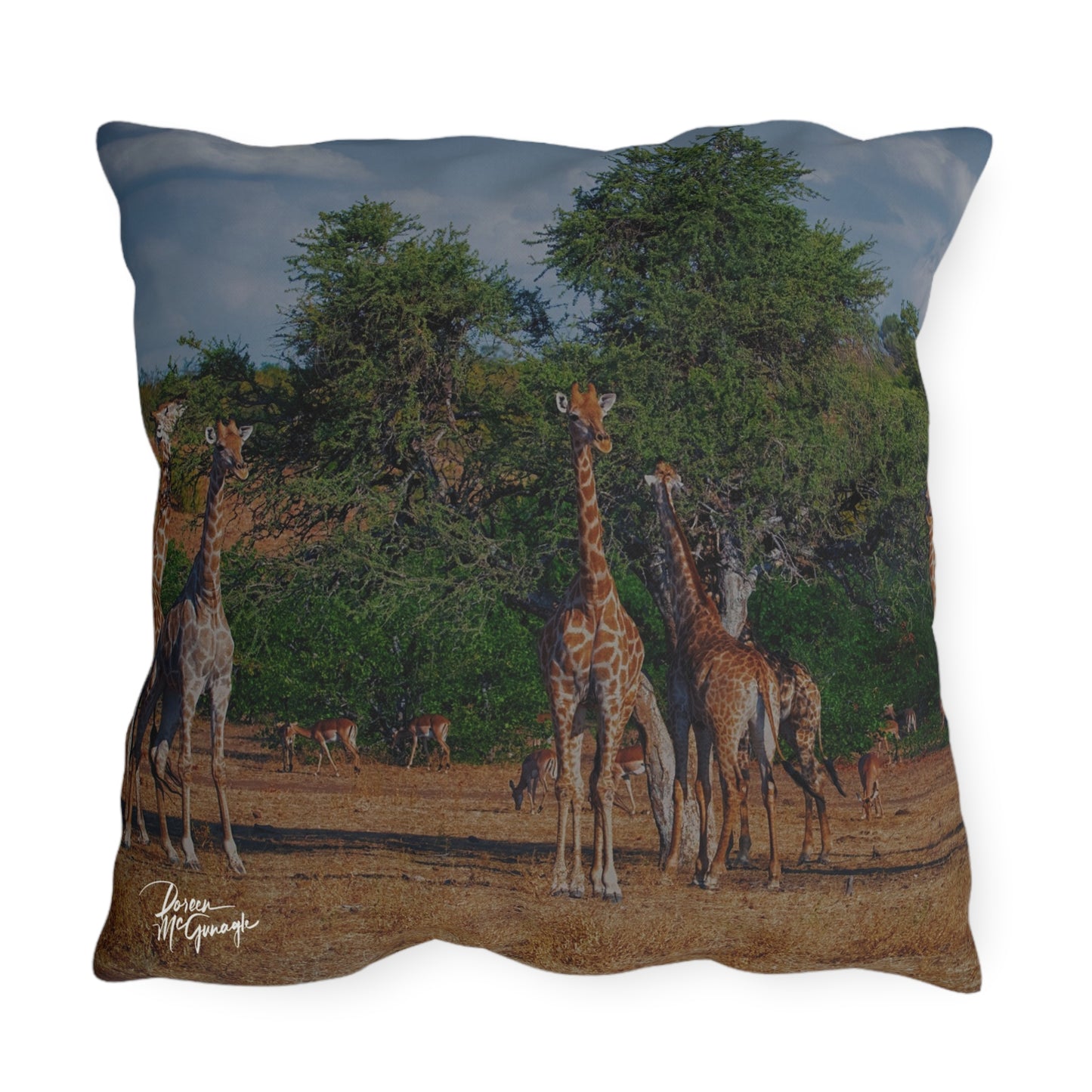 Enjoy Nature Outdoor Pillow with Giraffe Family – Artistic, Comfy, and Durable Decorative Accent