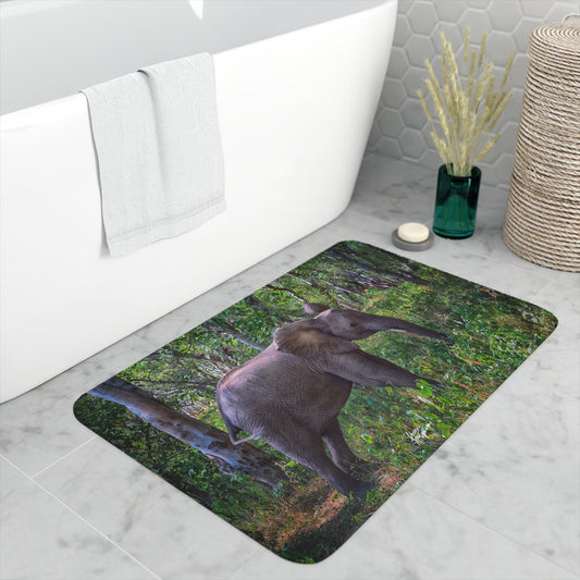 Baby Elephant in Forest Memory Foam Bath Mat