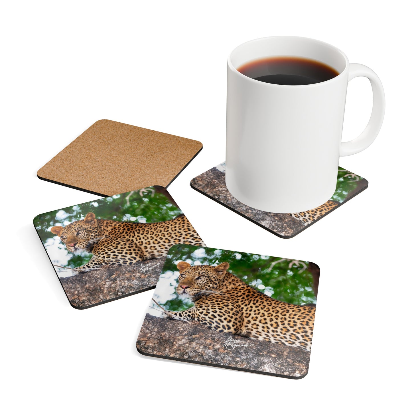 Leopard in Tree Corkwood Coaster Set (Box of 4)