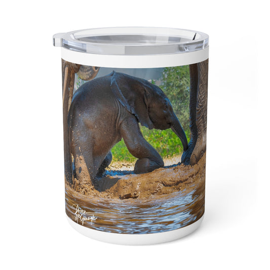 Enjoy Nature 10 oz Travel Tumbler with Elephant Baby and Mom's Gentle Touch Design