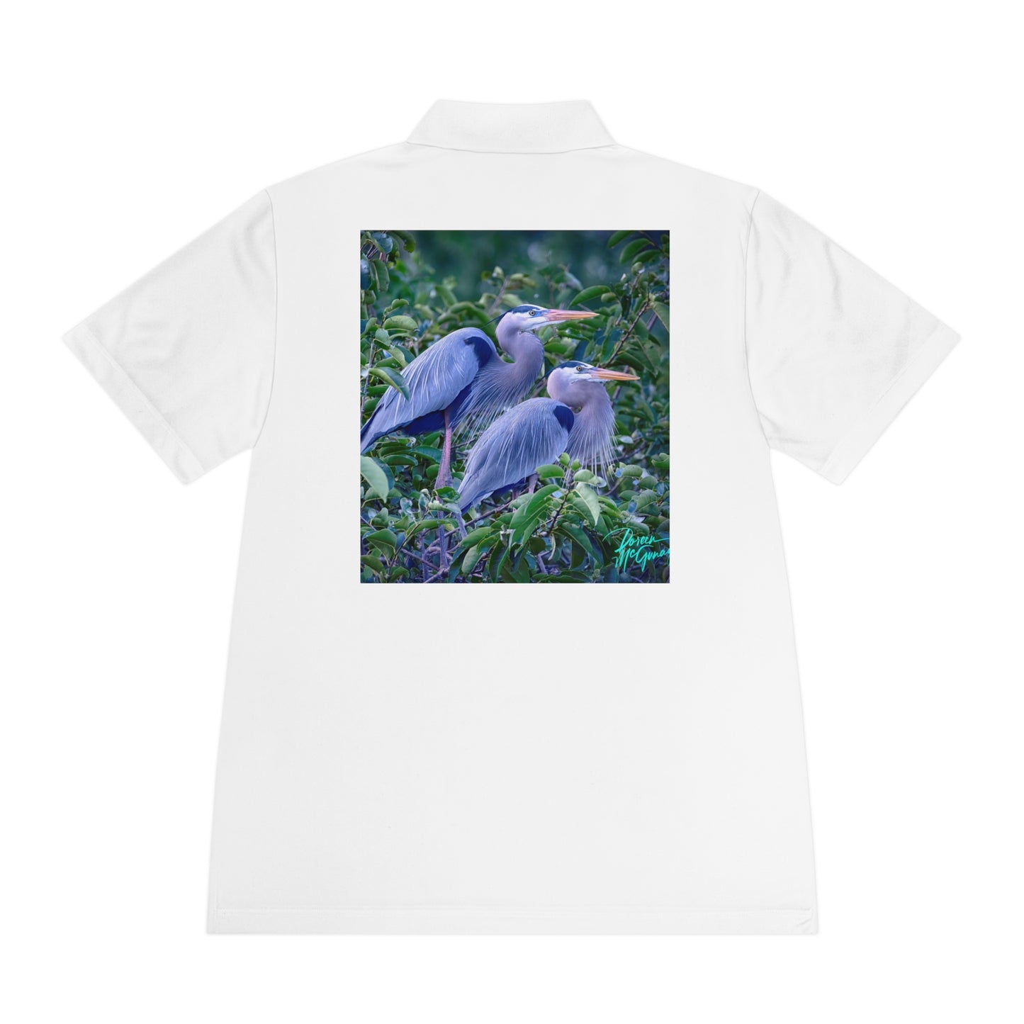 Mens polo shirts Blue Heron Breeding Pair, performance shirt, plus sizes