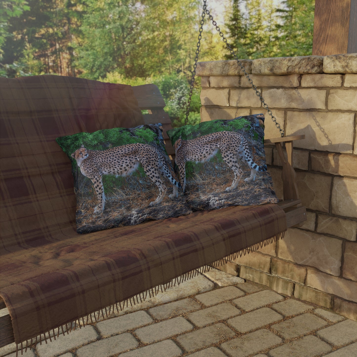 Enjoy Nature Outdoor Pillow with Cheetah Stand – Artistic, Comfy, and Durable Decorative Accent