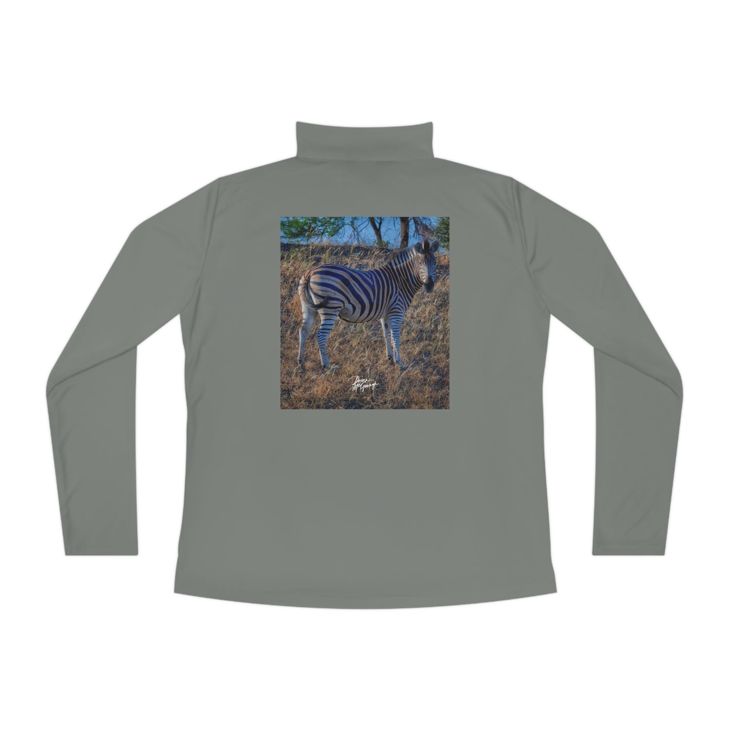 Ladies Quarter-Zip Pullover with Fine Art Image of Baby Zebra by Enjoy Nature