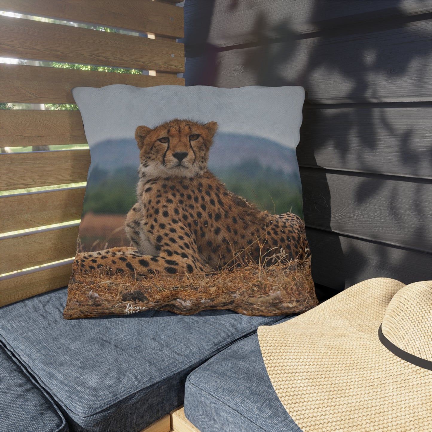 Enjoy Nature Outdoor Pillow with Cheetah Portrait – Artistic, Comfy, and Durable Decorative Accent