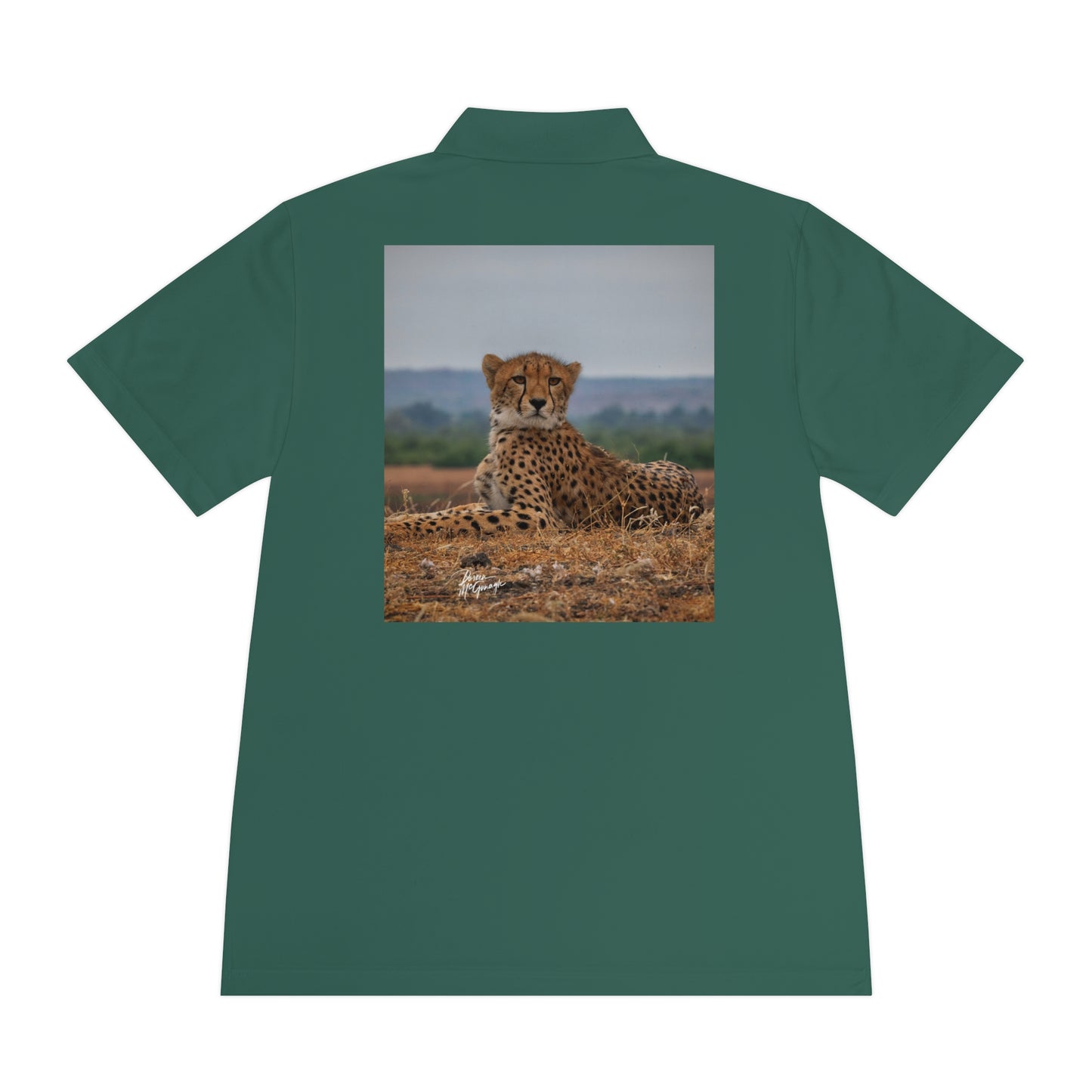 Men's Performance Polo Shirt - Cheetah Portrait by Enjoy Nature