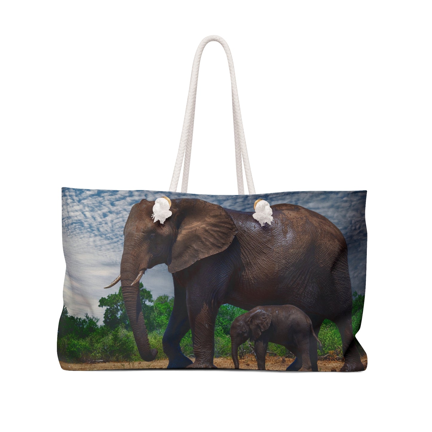 Weekender Tote Bag: Elephant Baby with Its Protector by Enjoy Nature