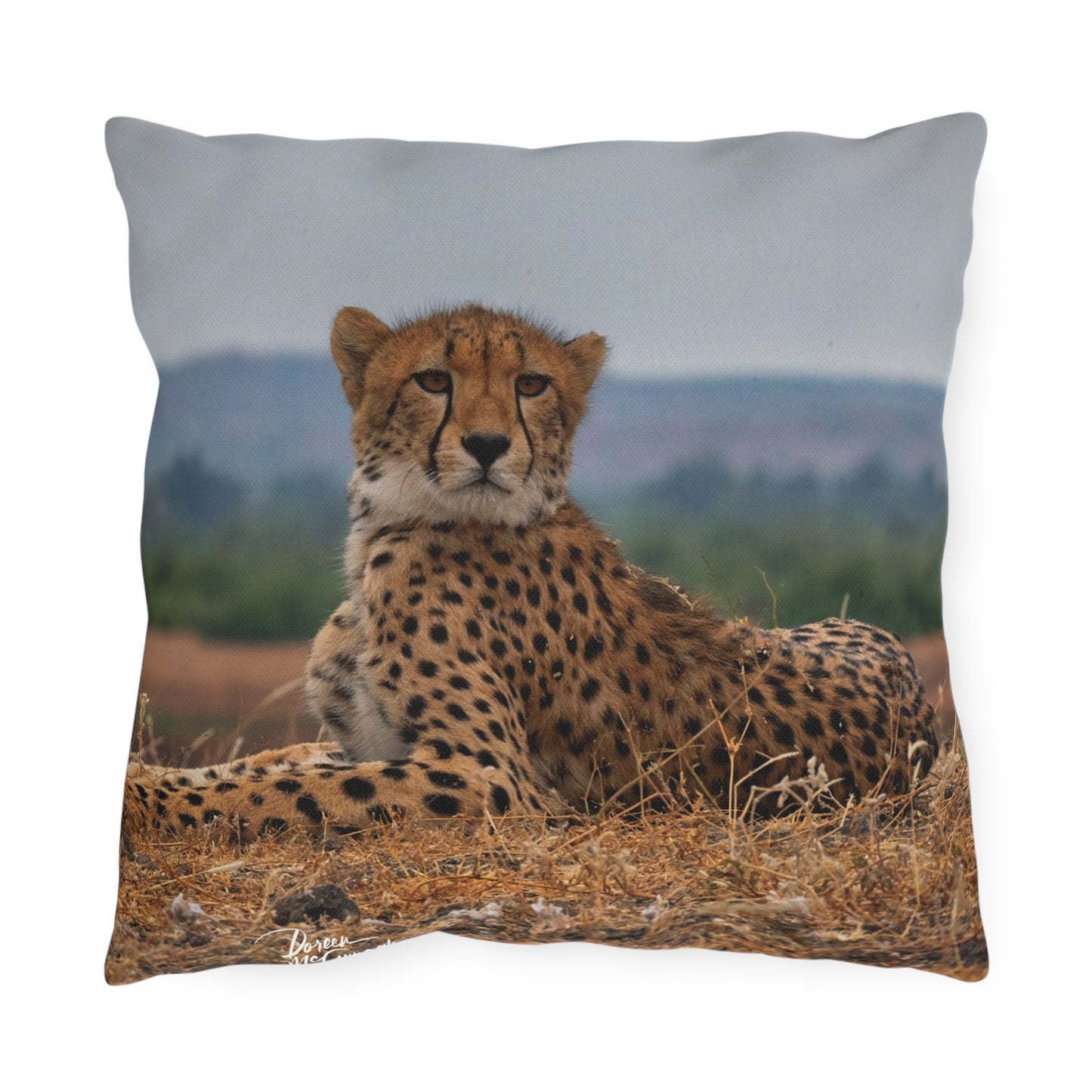 Enjoy Nature Outdoor Pillow with Cheetah Portrait – Artistic, Comfy, and Durable Decorative Accent