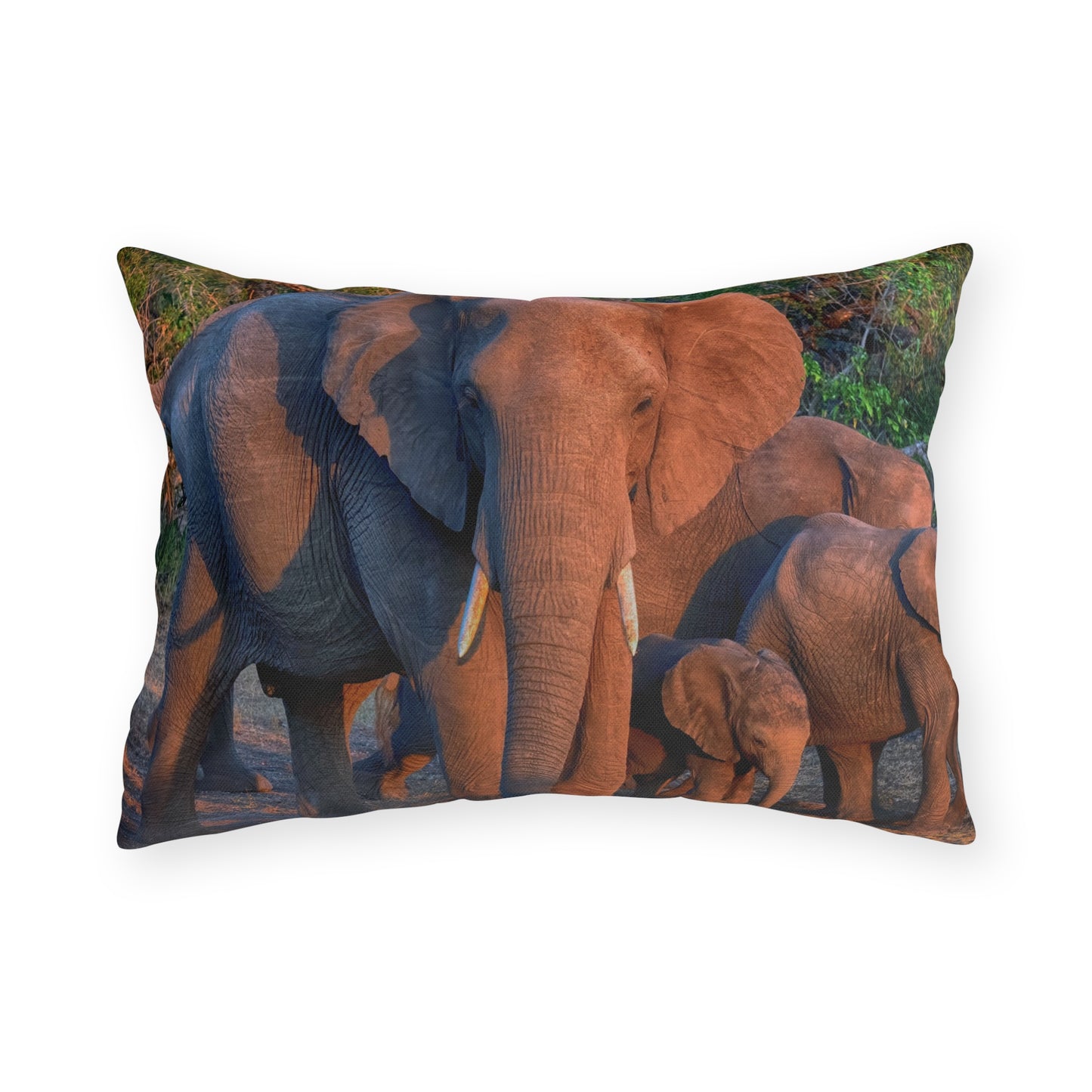 Enjoy Nature Outdoor Pillow with Elephant Family – Artistic, Comfy, and Durable Decorative Accent