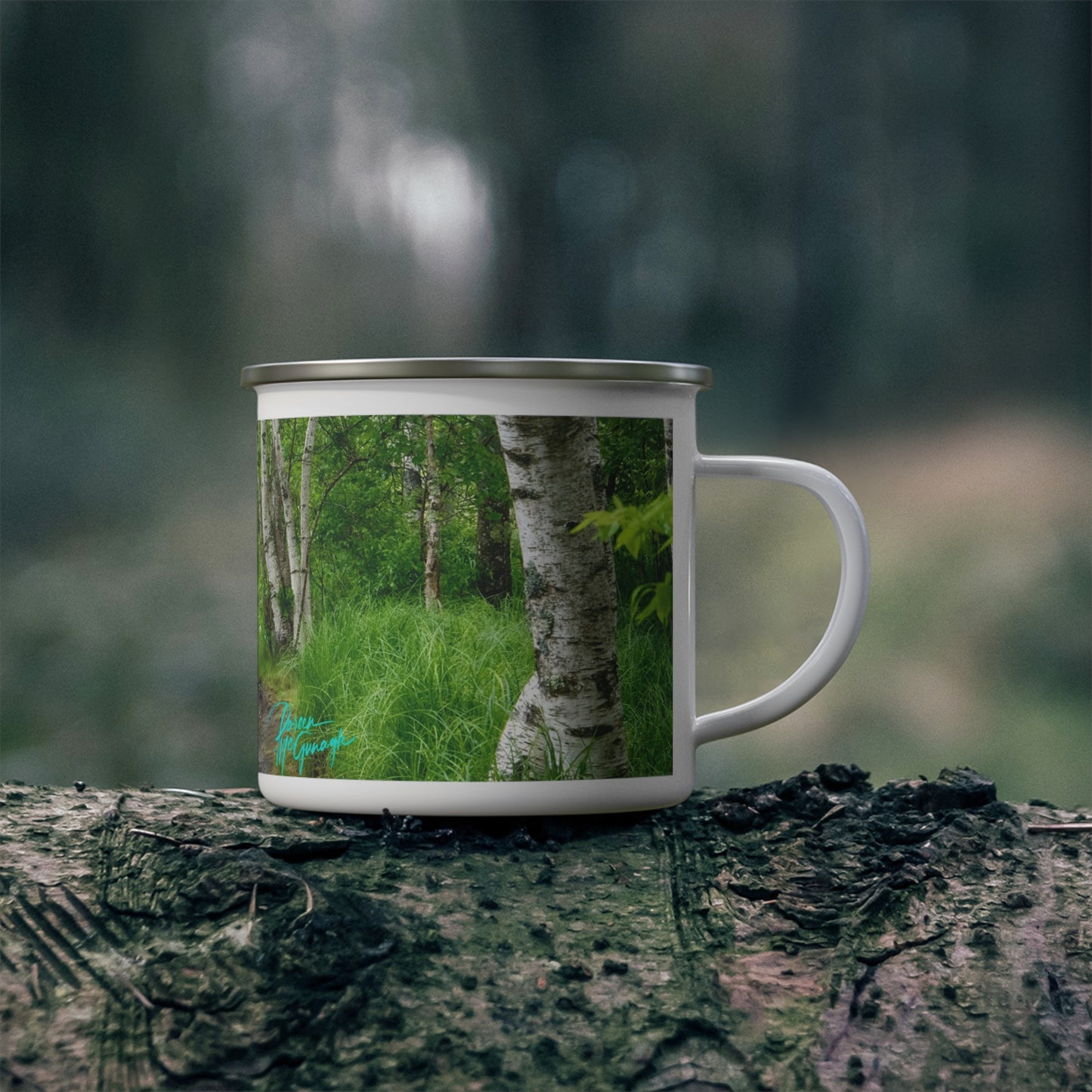 Enamel Camping Mug, Silver Birch Forest