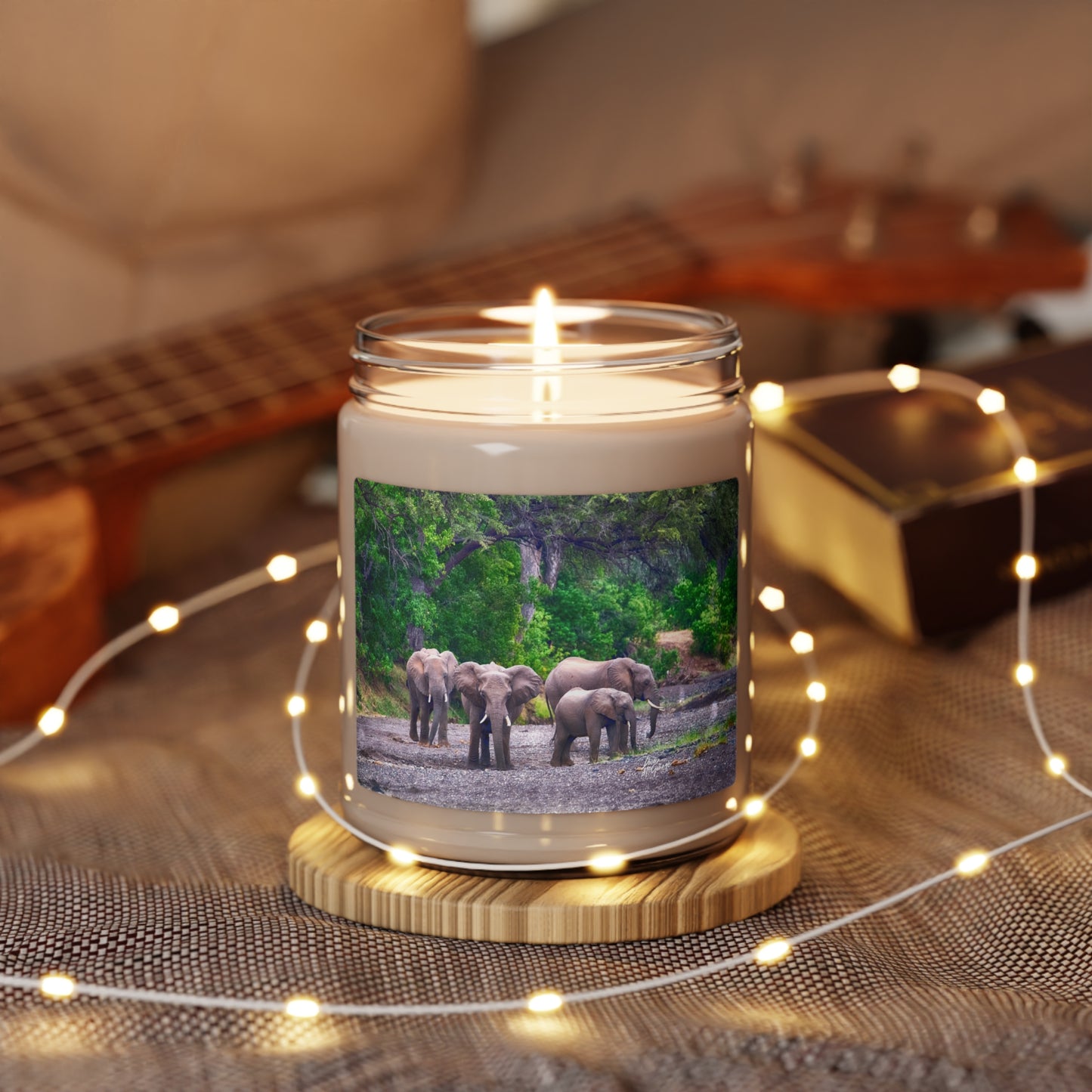 Experience the Pure Essence of Nature with the Elephant Family on Savanna Scented Soy Candle by Enjoy Nature