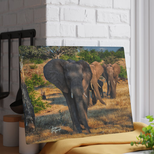 Enjoy Nature Glass Charcuterie Cutting Board with Elephant Family Design