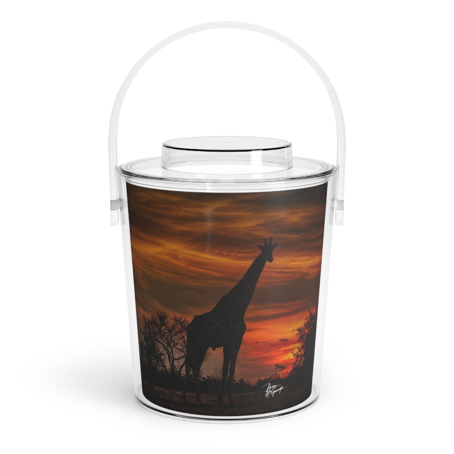 Enjoy Nature Giraffe Silhouette at Sunset Insulated Ice Bucket