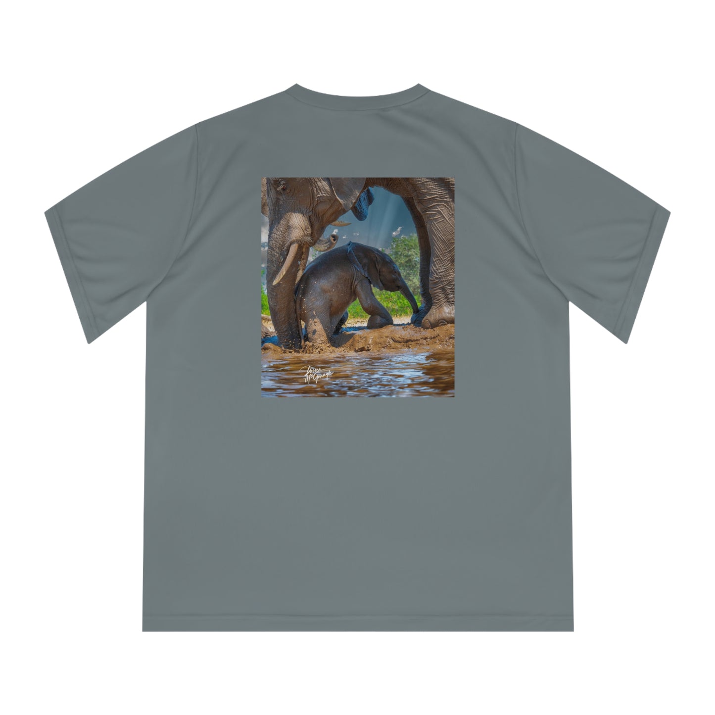 Women's Performance V-Neck T-Shirt - Elephant Baby with Mom's Gentle Touch by Enjoy Nature