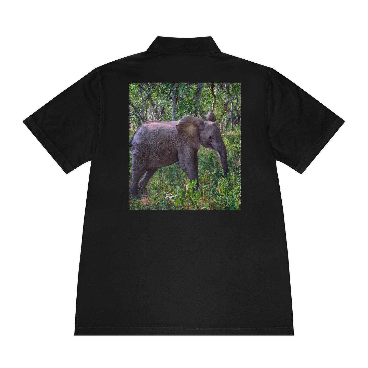 Men's Performance Polo Shirt - Elephant Baby in Forest by Enjoy Nature