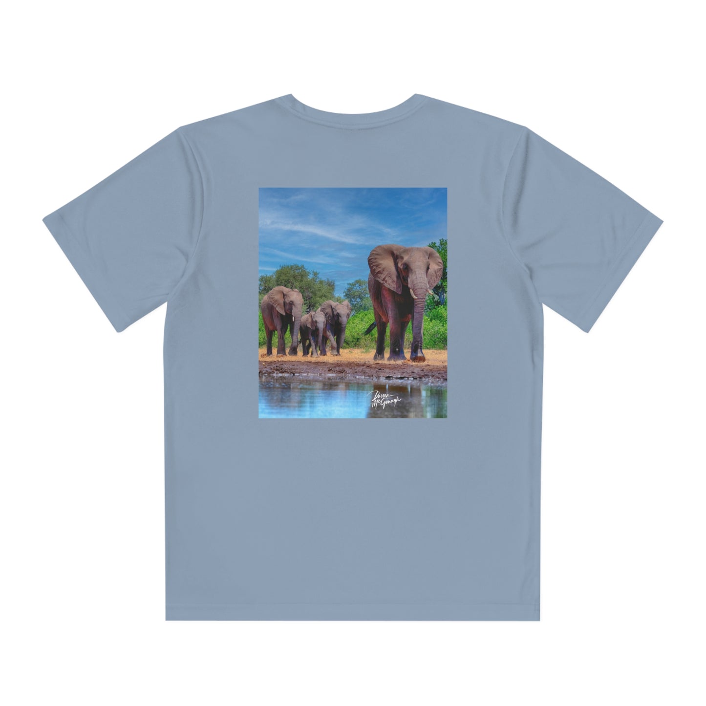 Youth Competitor Tee with Fine Art Image Elephant Family at Watering Hole by Enjoy Nature