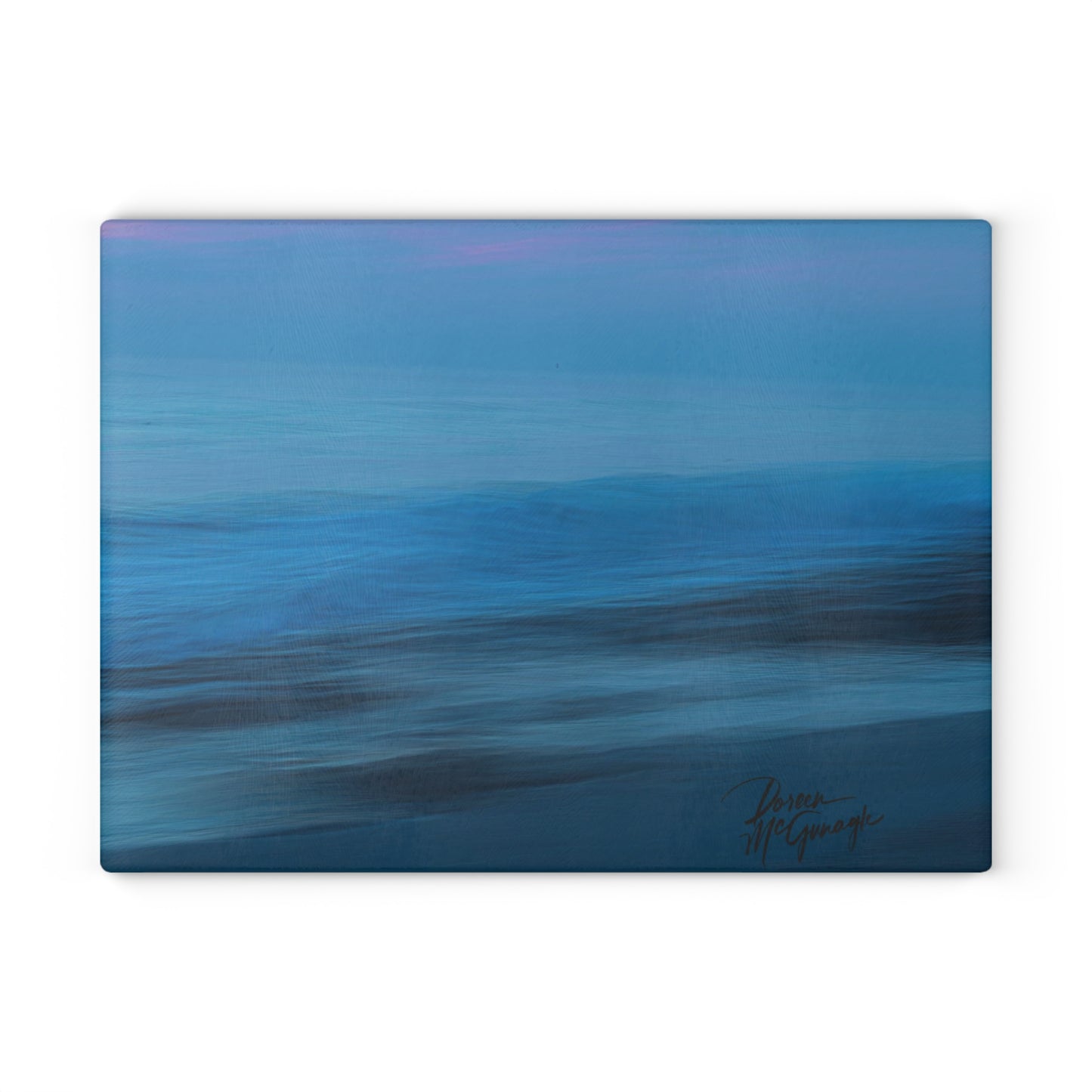 Artistic Blue Dawn Glass Cutting Board with Nature-Inspired Design