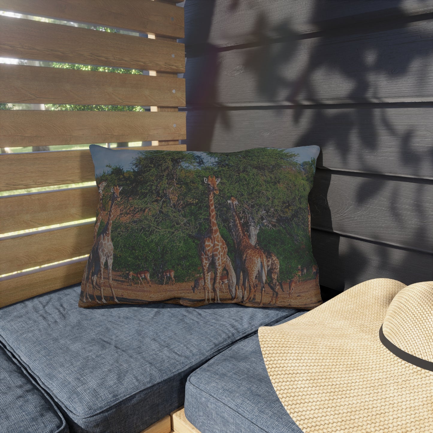 Enjoy Nature Outdoor Pillow with Giraffe Family – Artistic, Comfy, and Durable Decorative Accent