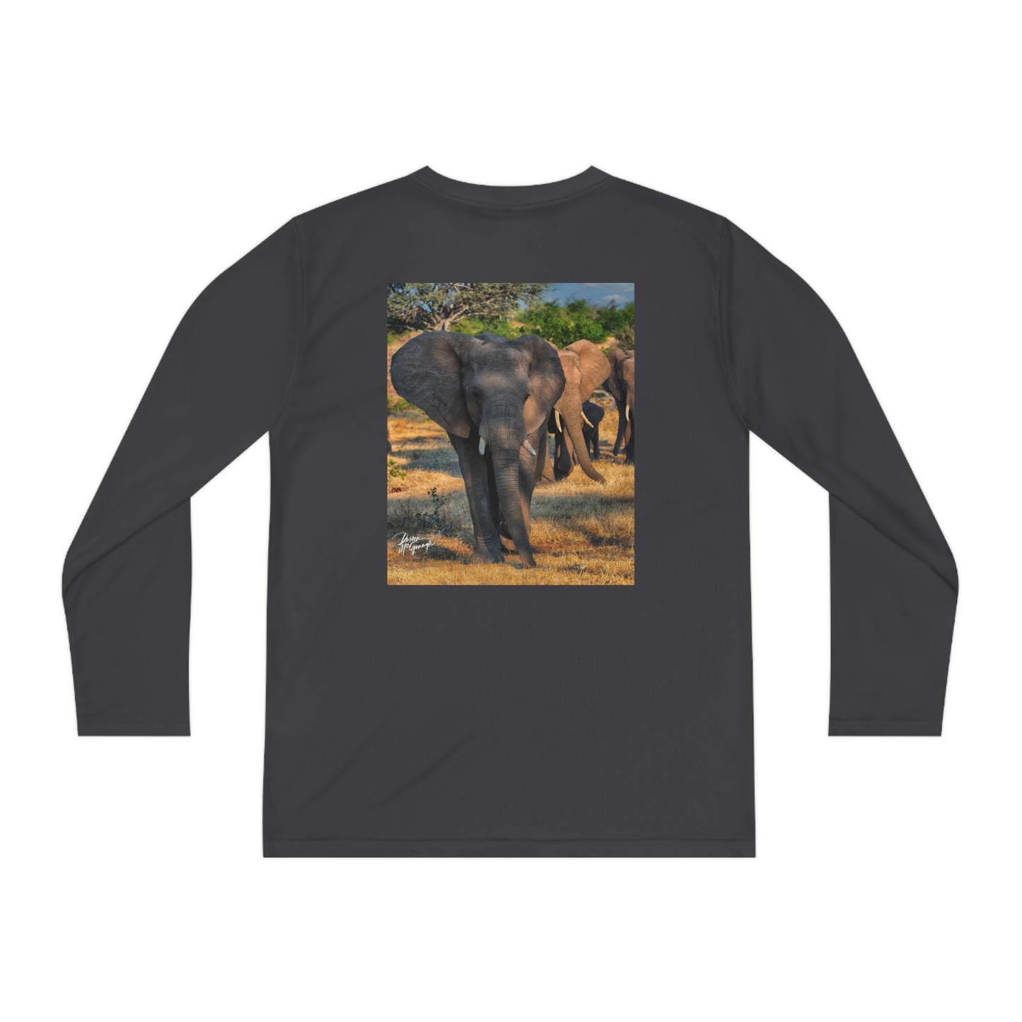 Youth Competitor Long Sleeve Tee with Elephant Family Walking by Enjoy Nature