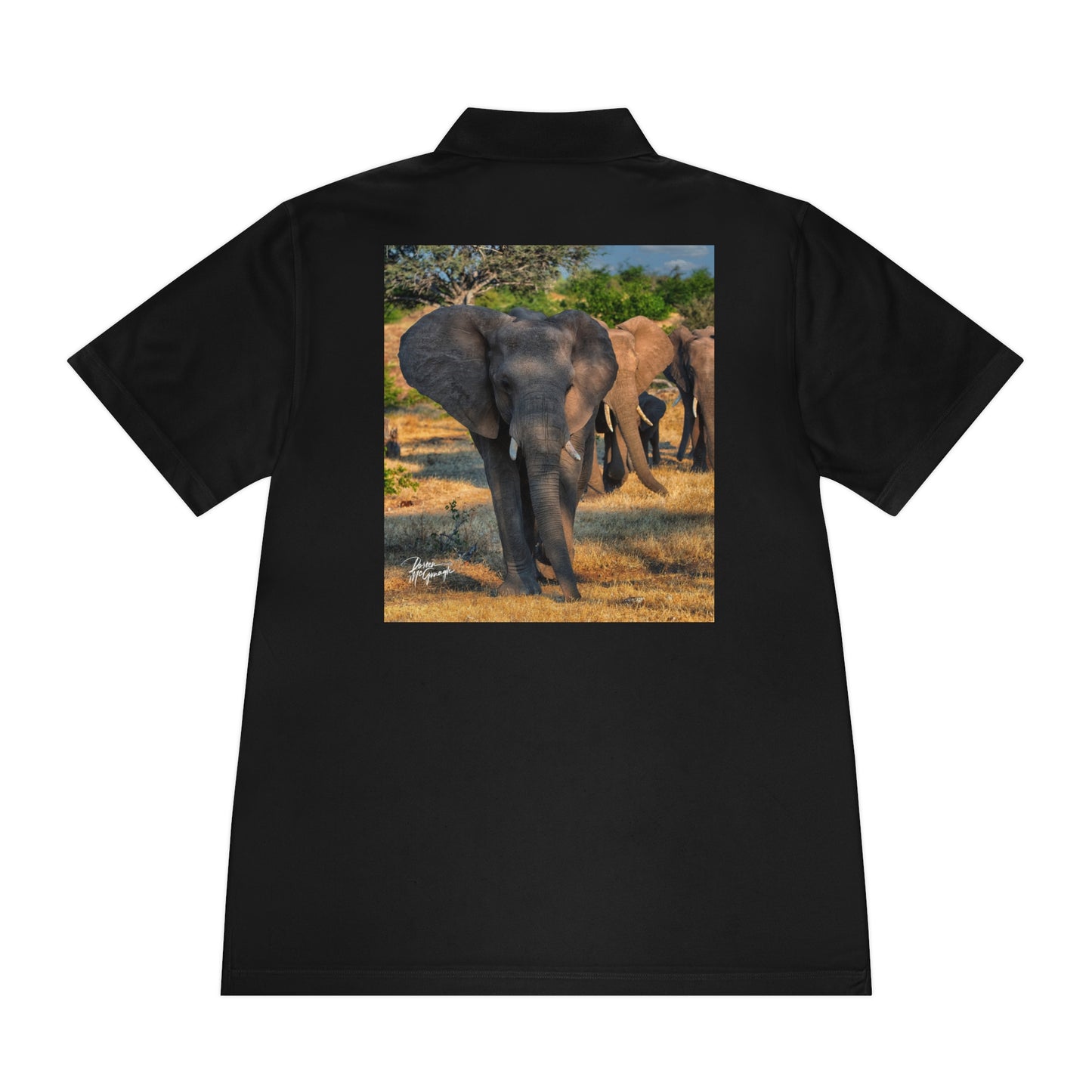 Men's Performance Polo Shirt - Spirited Elephant Herd by Enjoy Nature