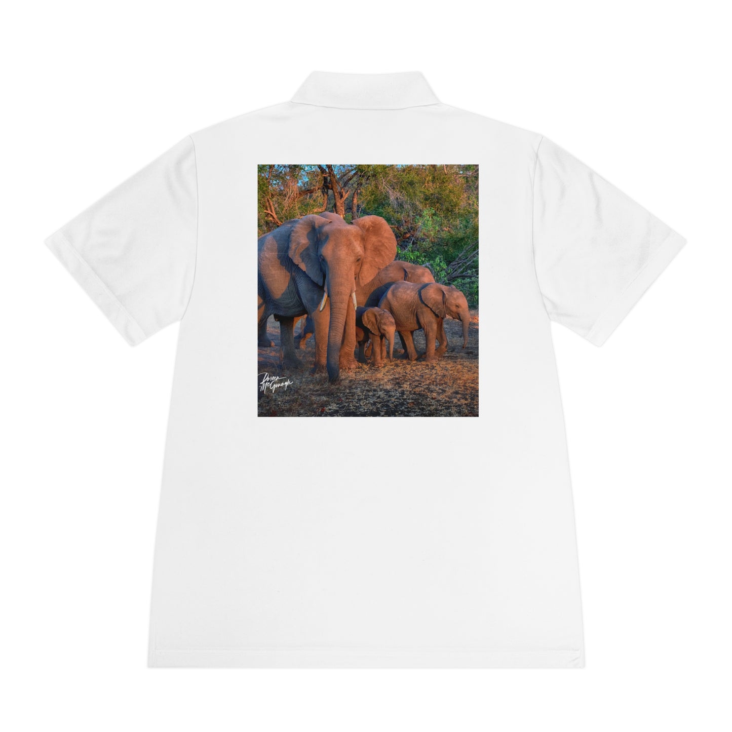 Men's Performance Polo Shirt - Elephant Family Walking by Enjoy Nature