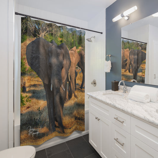 Spirited Elephant Herd Shower Curtain | Whimsical & Earthy Bathroom Decor by Enjoy Nature