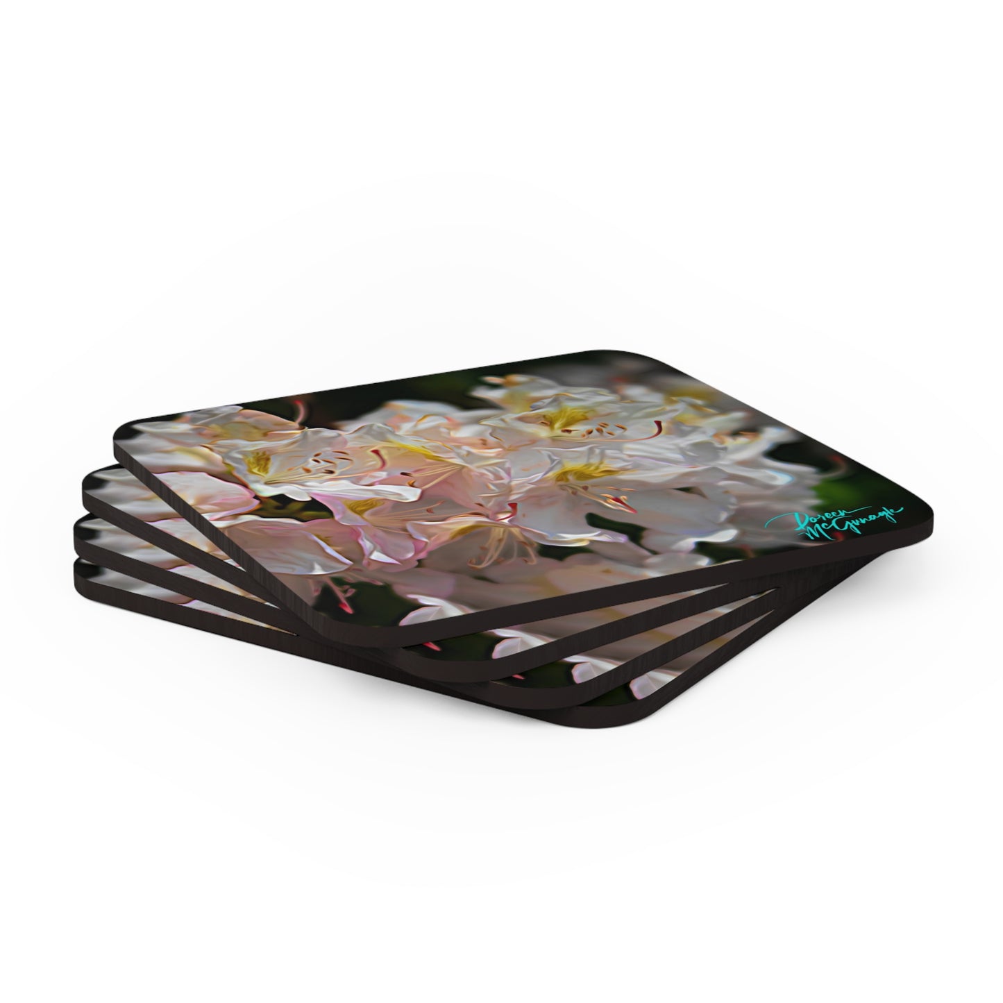 White Azalea Bloom, Corkwood Coaster Set