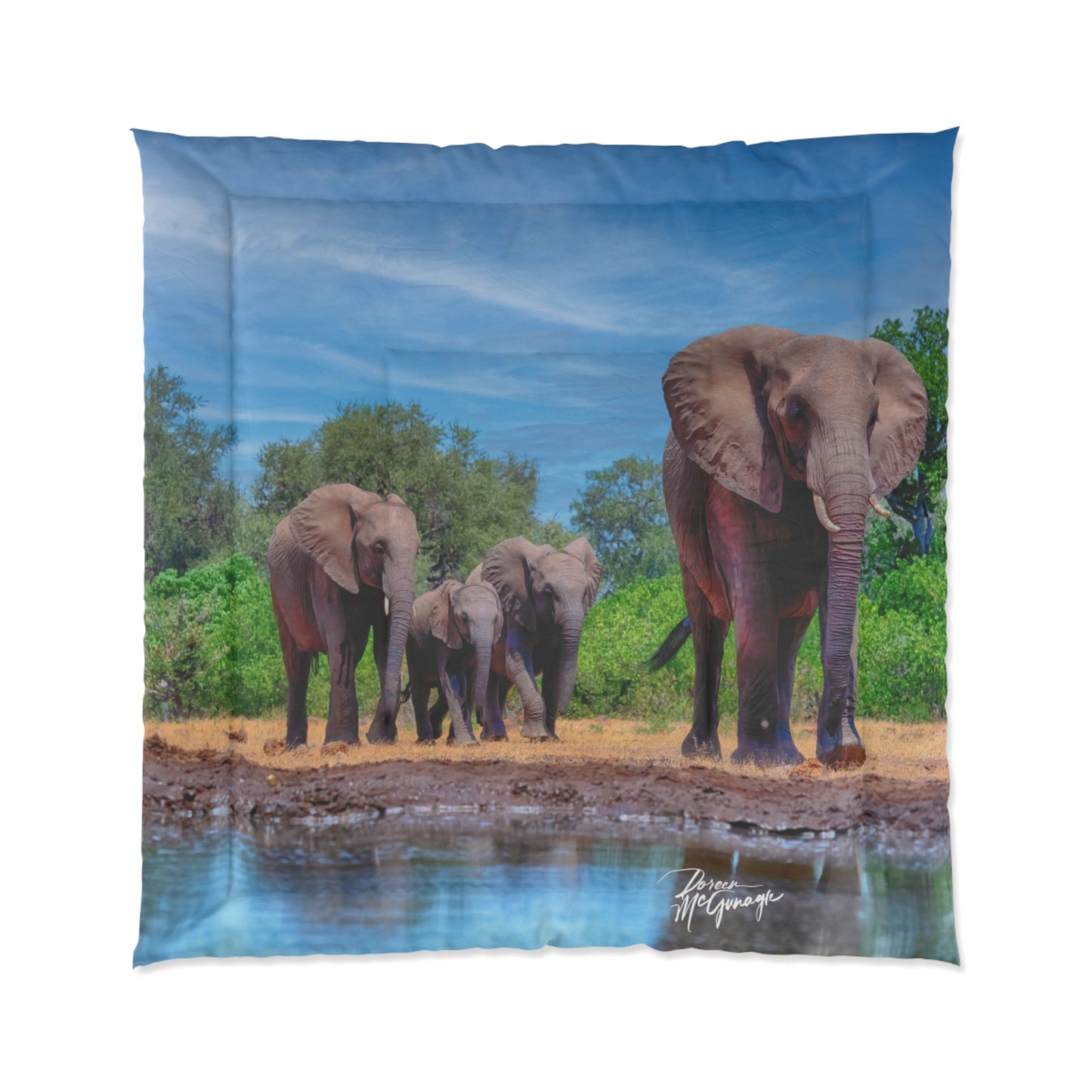 Elephant Family at Water Hole Comforter by Enjoy Nature