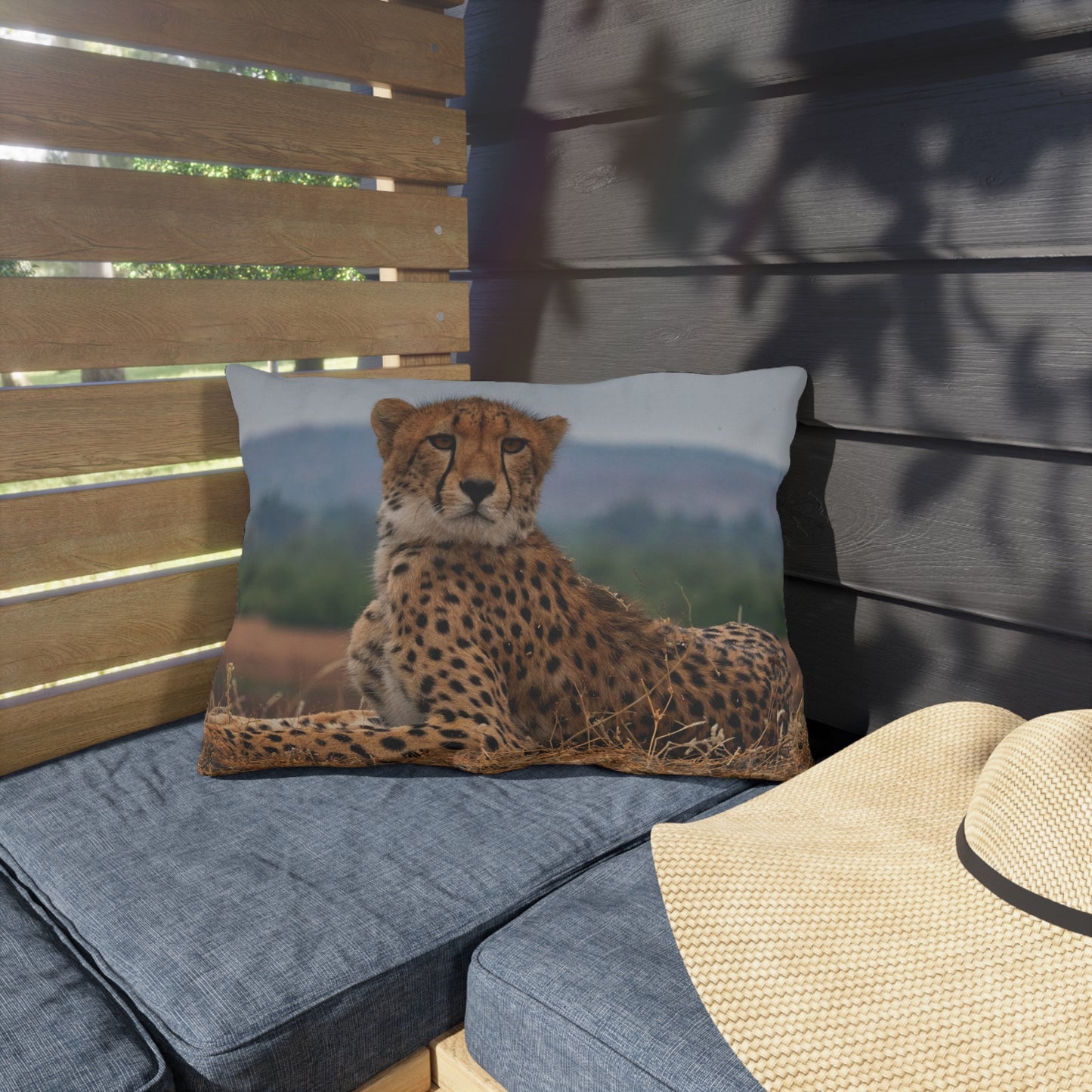 Enjoy Nature Outdoor Pillow with Cheetah Portrait – Artistic, Comfy, and Durable Decorative Accent