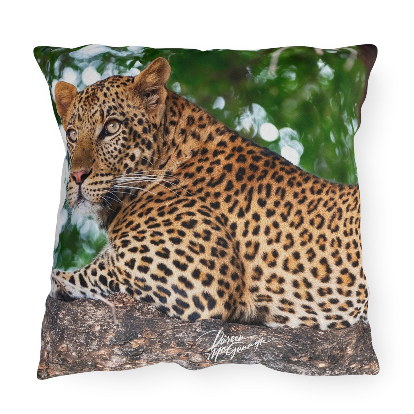 Enjoy Nature Outdoor Pillow with Leopard in Tree – Artistic, Comfy, and Durable Decorative Accent