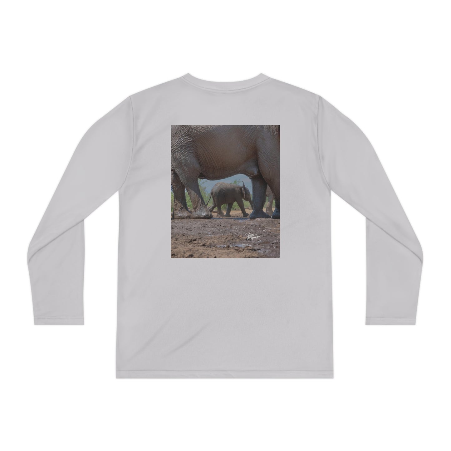 Youth Competitor Long Sleeve Tee with Elephant Baby Under Mom’s Watchful Eye by Enjoy Nature