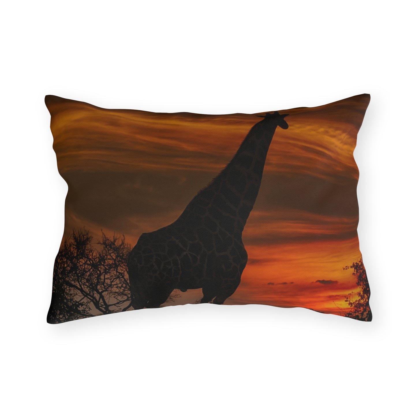 Enjoy Nature Outdoor Pillow with Giraffe Silhouette at Sunset – Artistic, Comfy, and Durable Decorative Accent