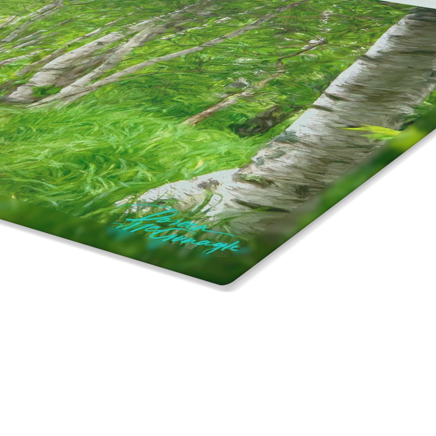 Artistic Magical Birch Forest Glass Cutting Board with Nature-Inspired Design