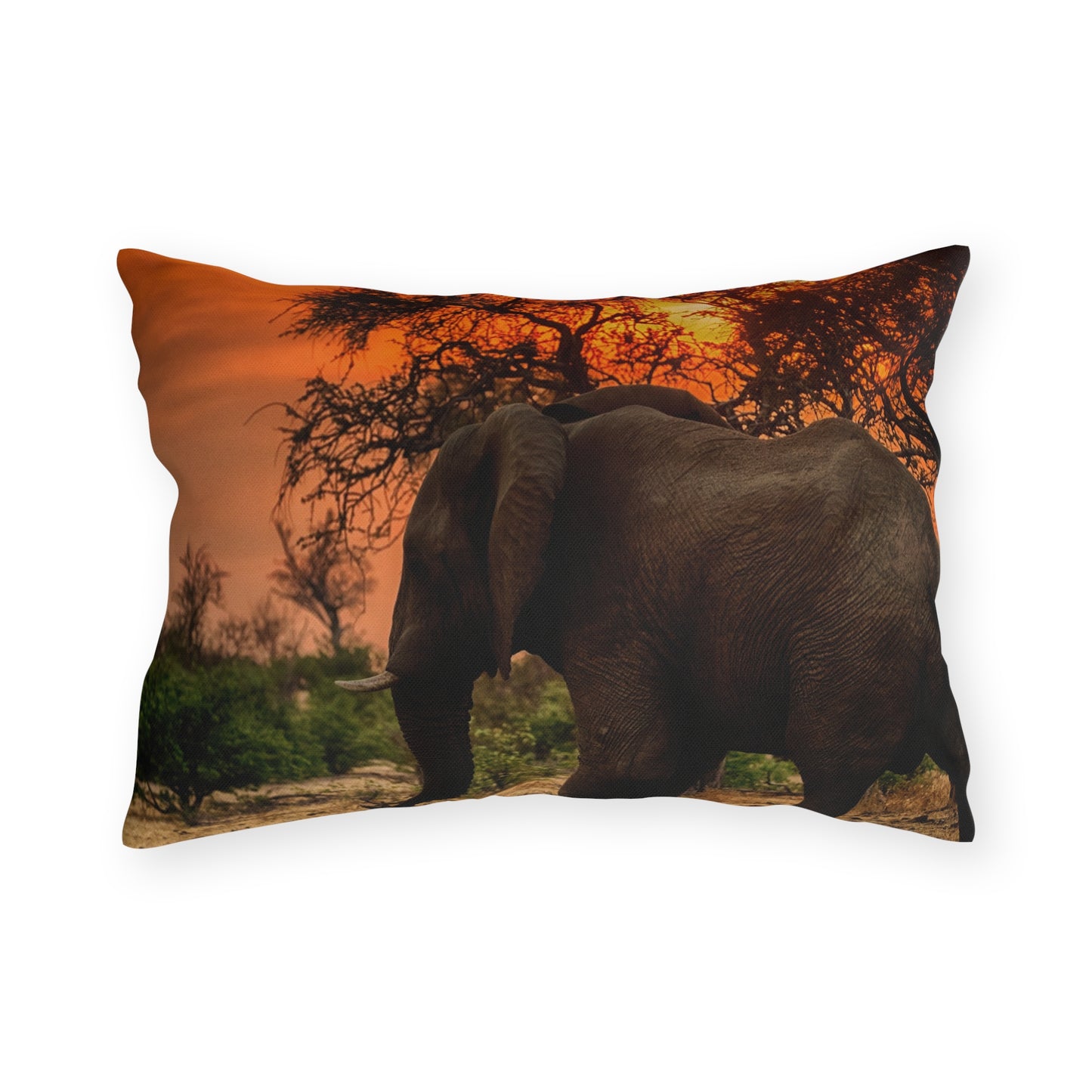 Enjoy Nature Outdoor Pillow with Spirited Elephant at Sunset – Artistic, Comfy, and Durable Decorative Accent