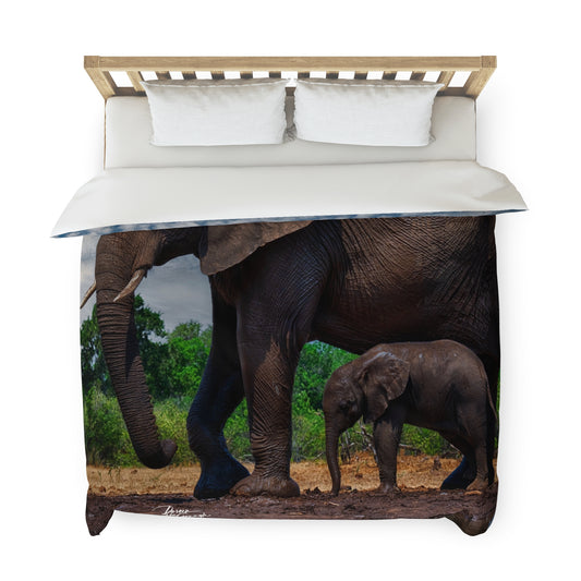 Enjoy Nature Baby Elephant with Mom at Watering Hole Duvet Cover