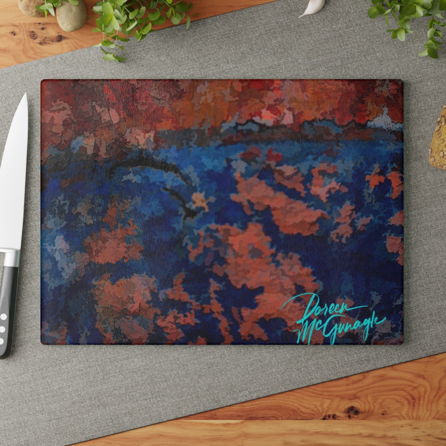 Artistic Fusion Abstract Glass Cutting Board with Nature-Inspired Design