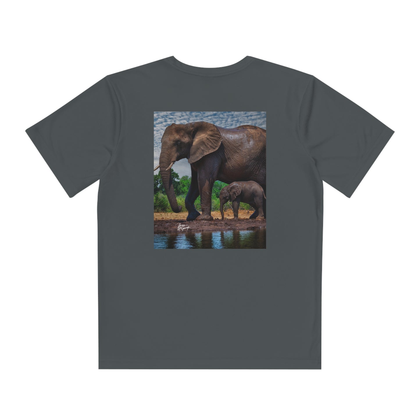 Youth Competitor Tee with Fine Art Image Elephant Baby Walking with Mom by Enjoy Nature